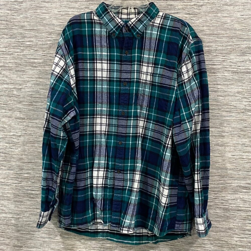 Lands End XXL Traditional Fit Button Down Long Sleeve Plaid Flannel Shirt